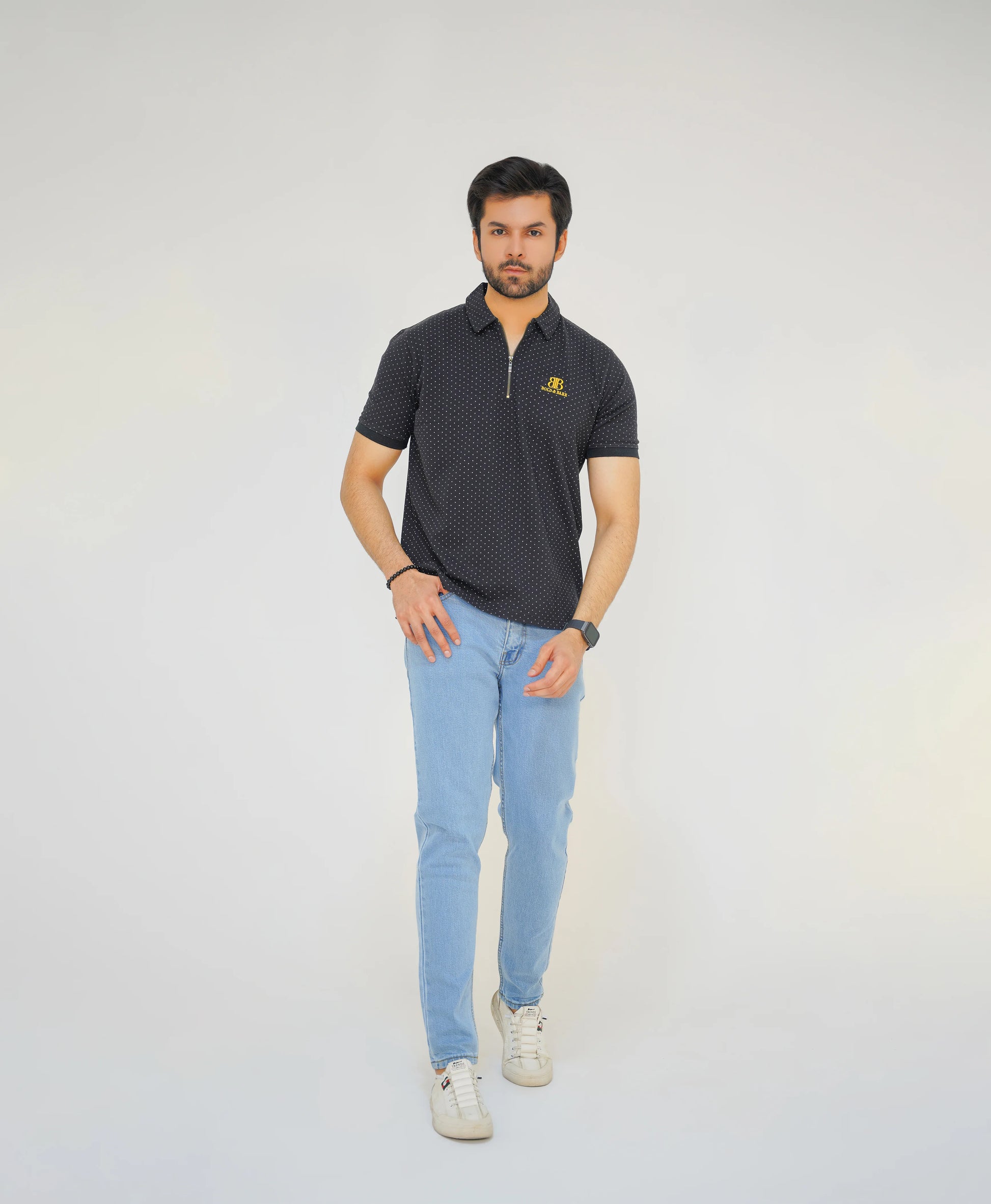 Midnight Dot Men’s Premium Zip Polo