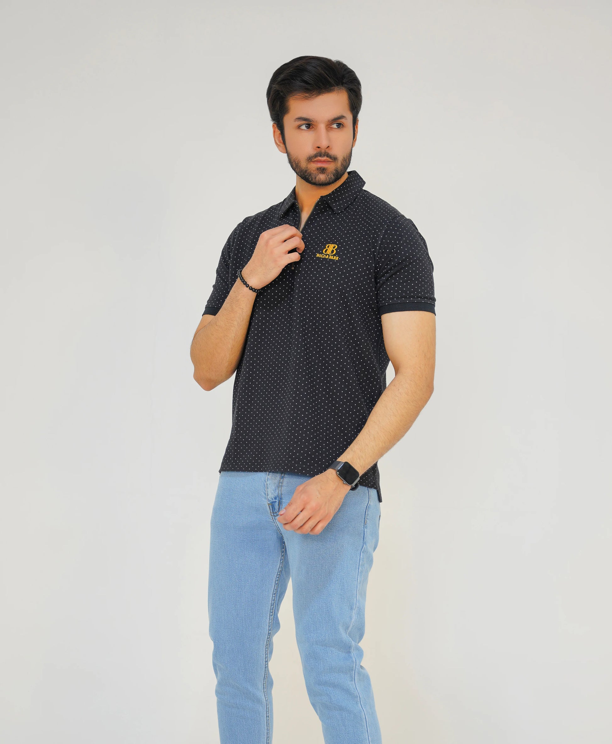 Midnight Dot Men’s Premium Zip Polo