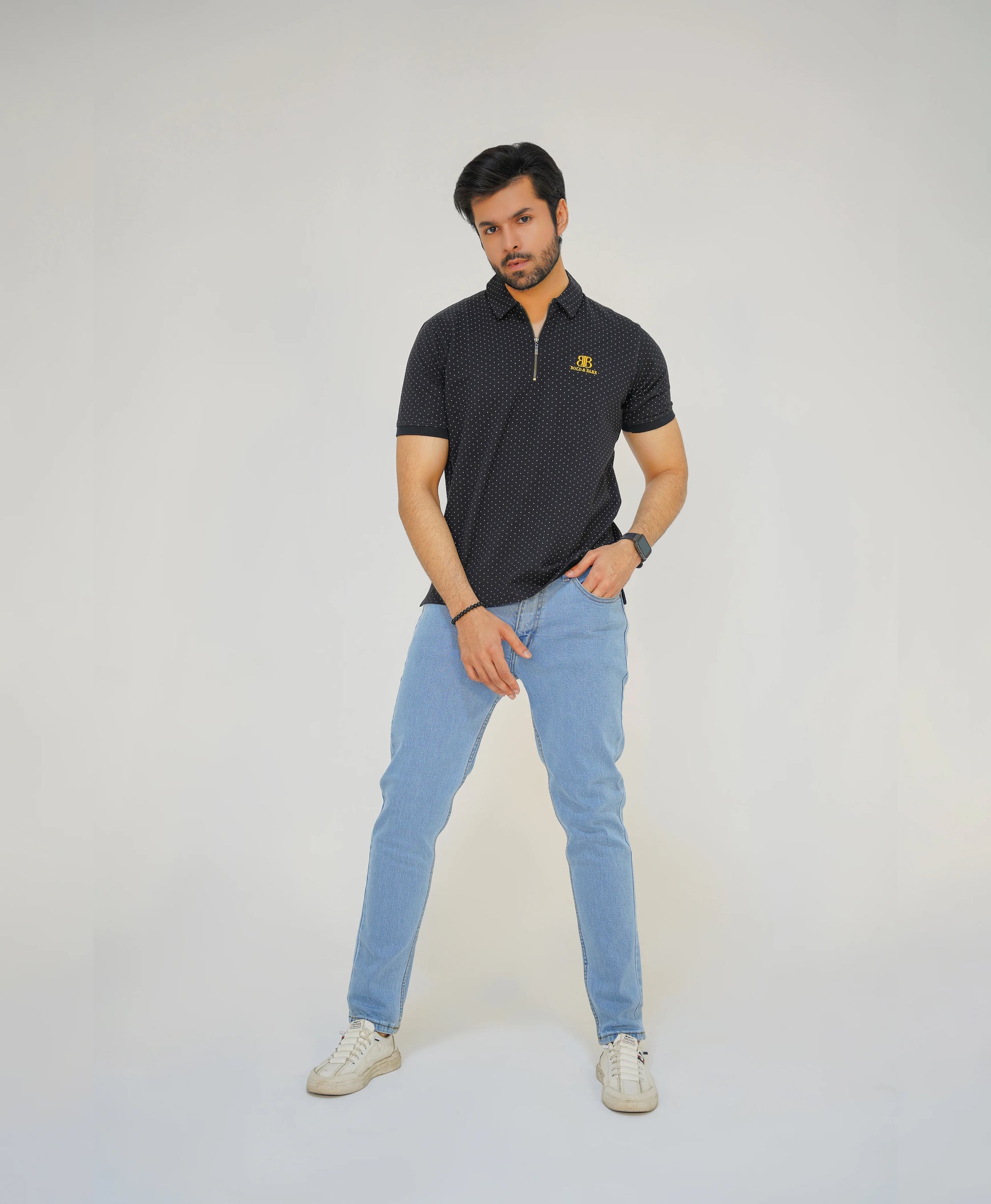 Midnight Dot Men’s Premium Zip Polo
