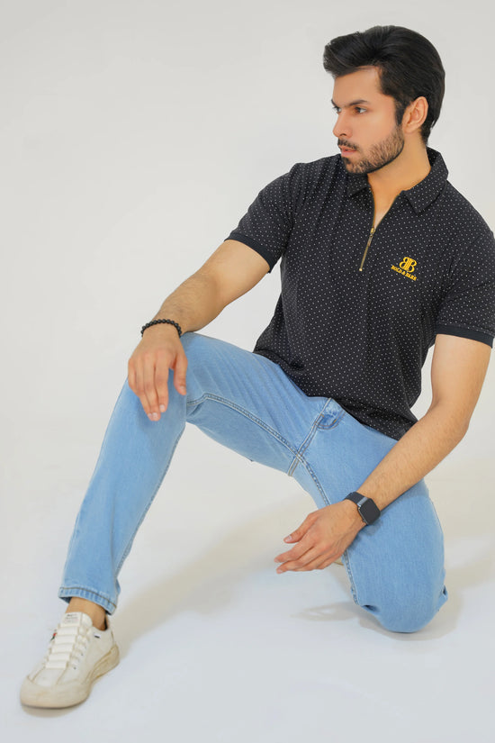 Midnight Dot Men’s Premium Zip Polo