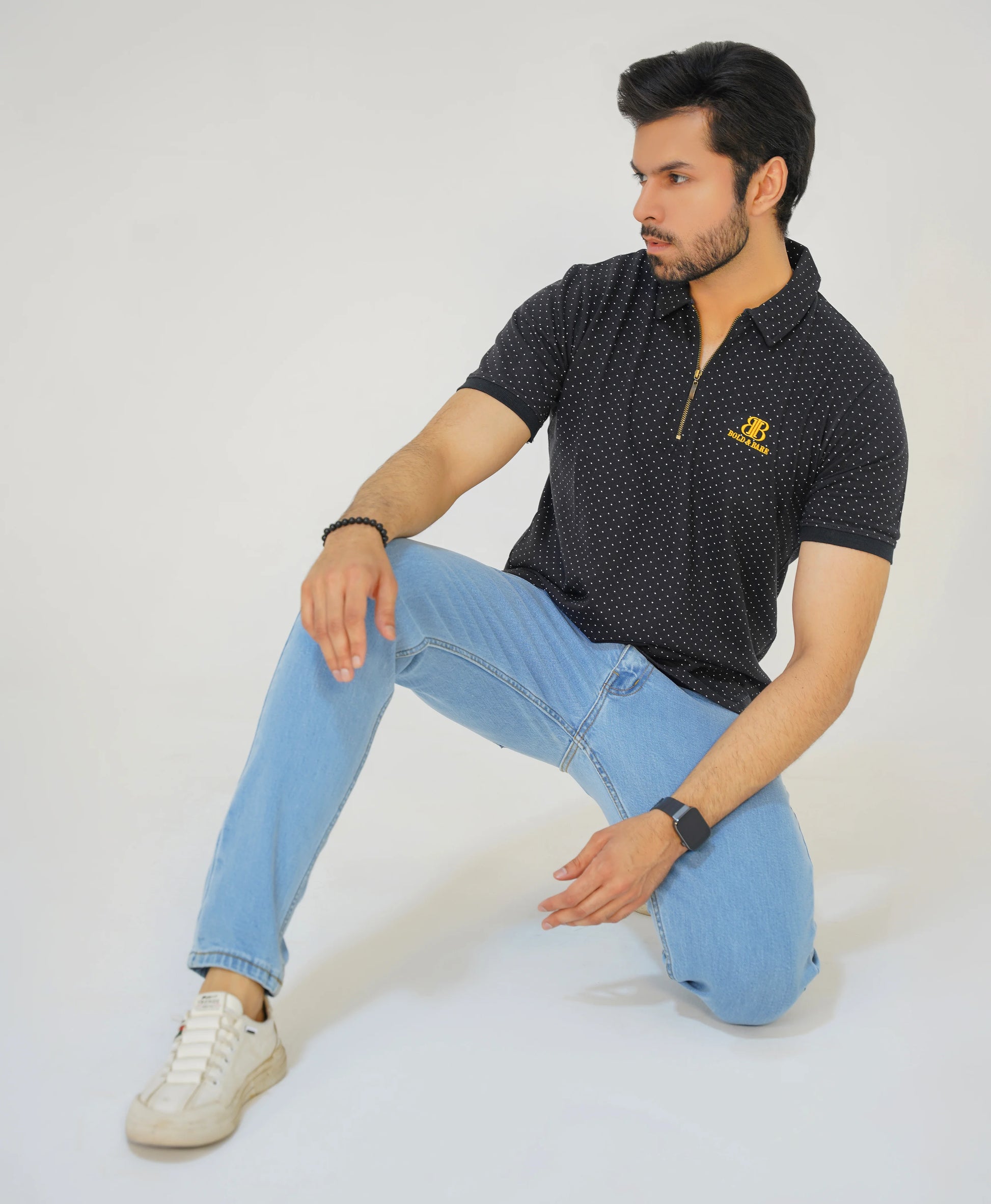 Midnight Dot Men’s Premium Zip Polo