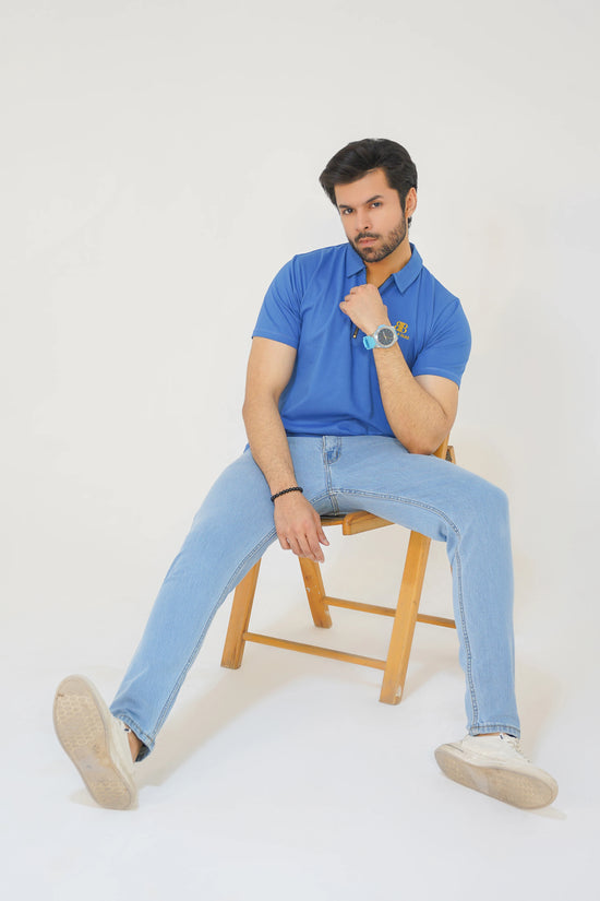 Azure Blue Premium Men’s Zip Polo