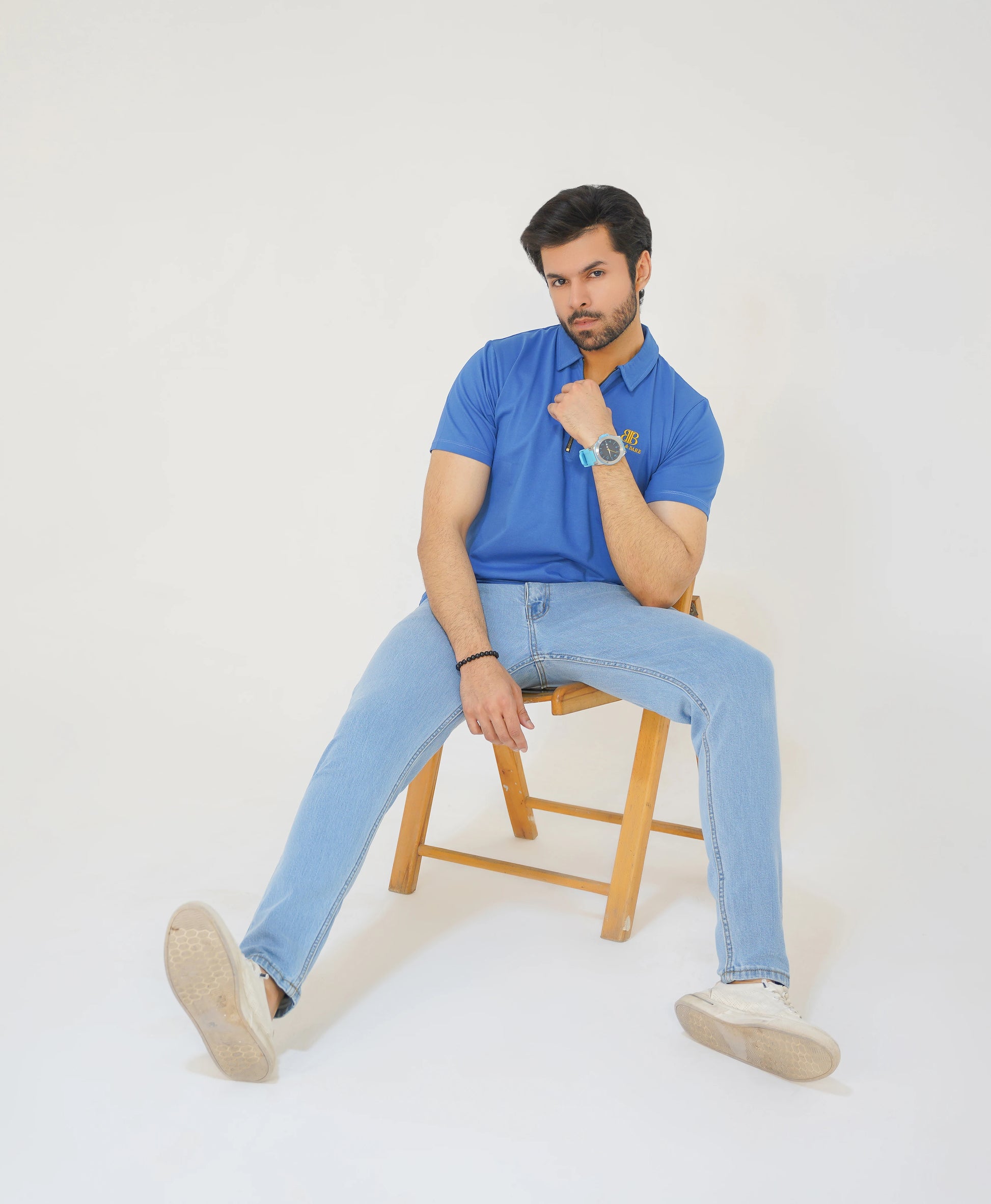 Azure Blue Premium Men’s Zip Polo
