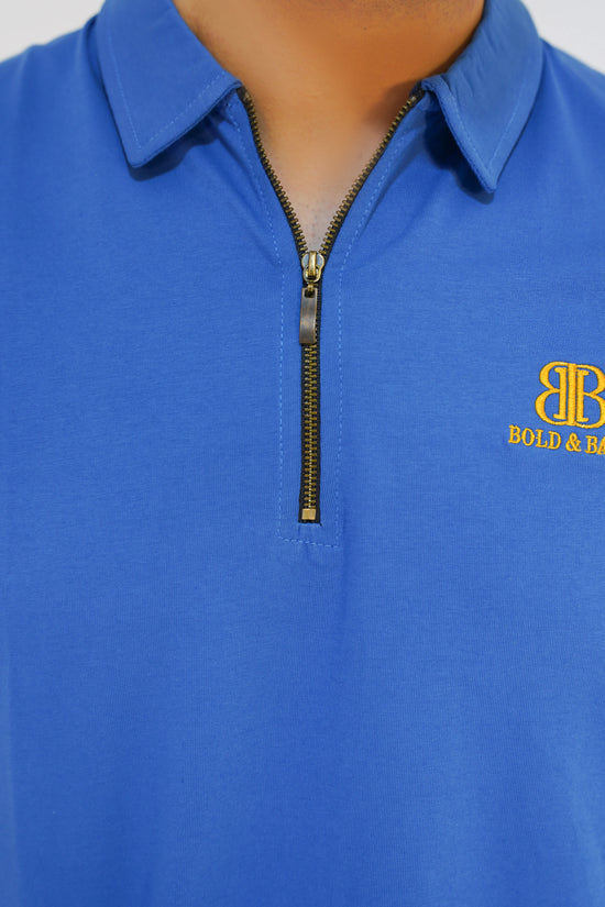 Azure Blue Premium Men’s Zip Polo