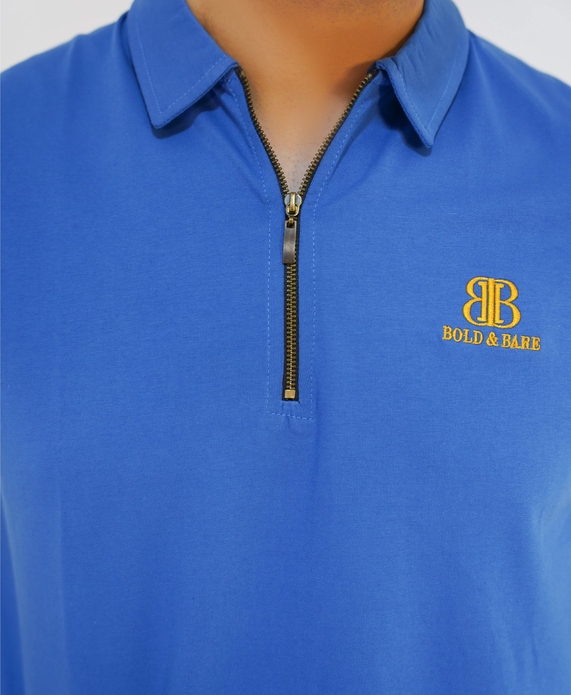 Azure Blue Premium Men’s Zip Polo