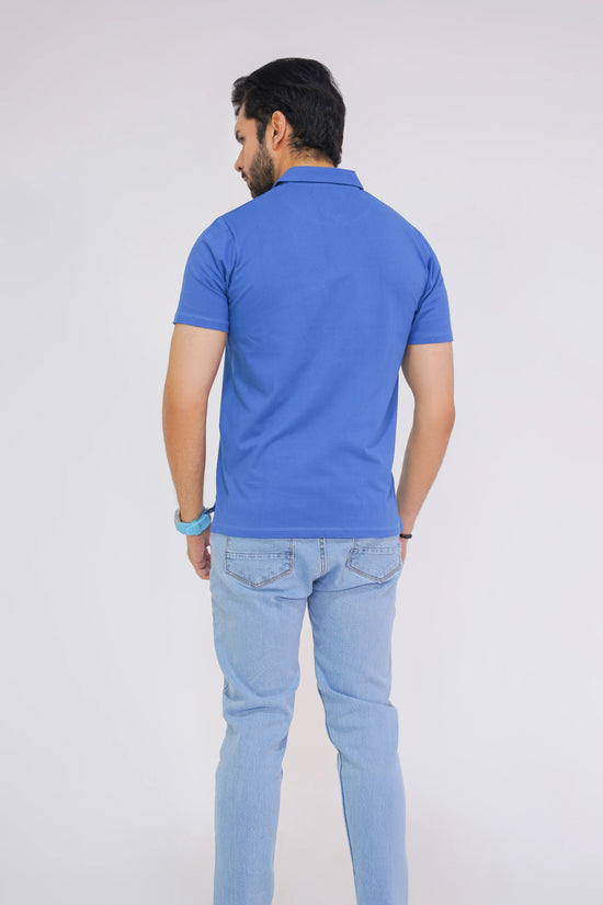 Azure Blue Premium Men’s Zip Polo