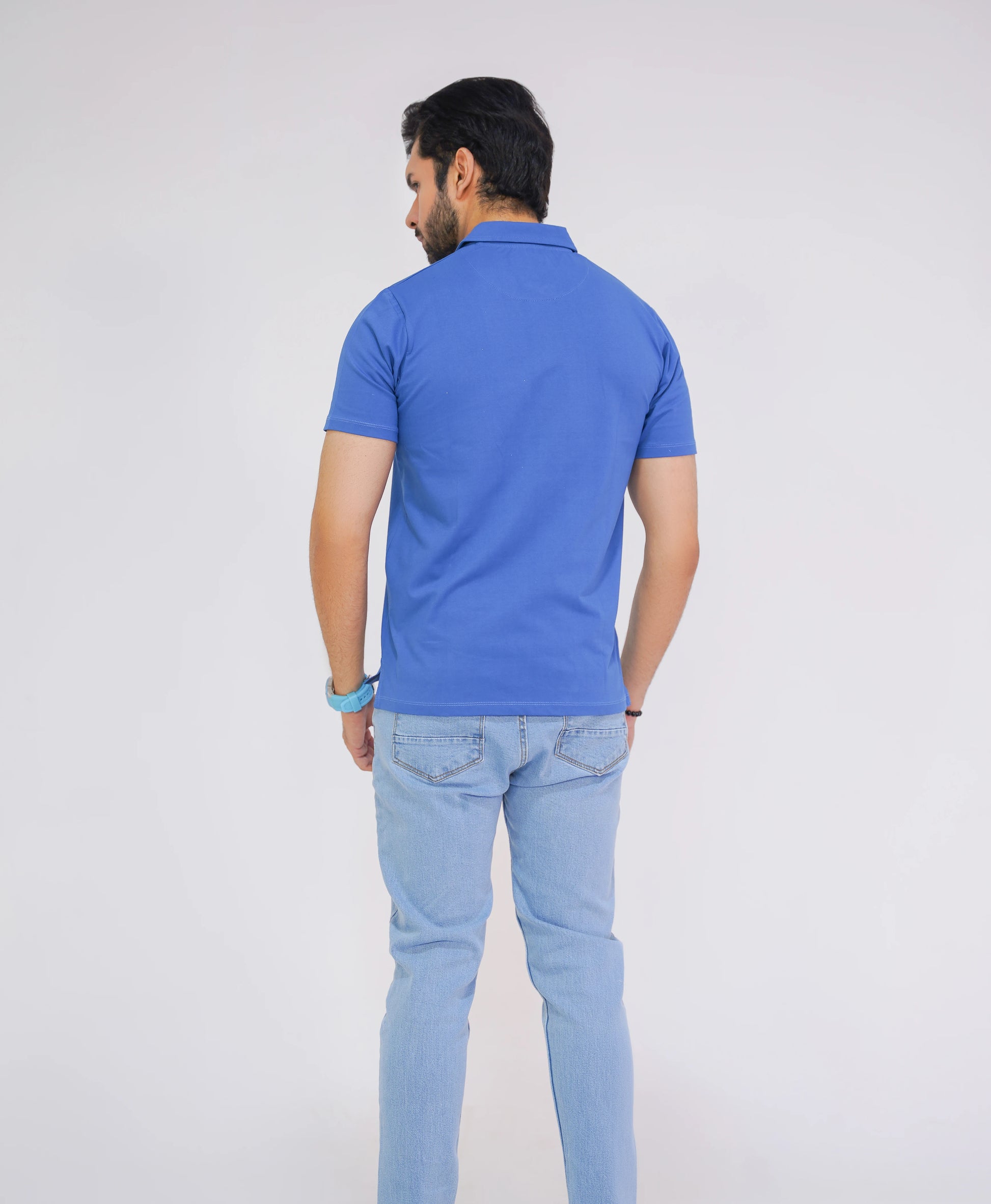 Azure Blue Premium Men’s Zip Polo