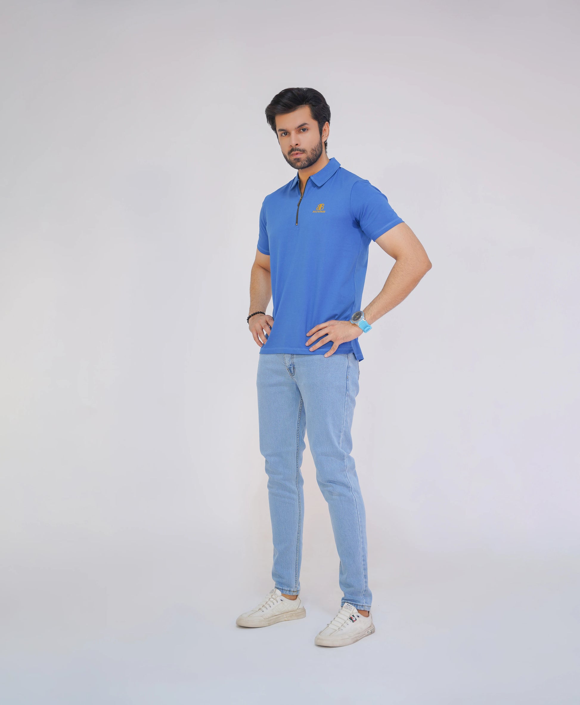 Azure Blue Premium Men’s Zip Polo