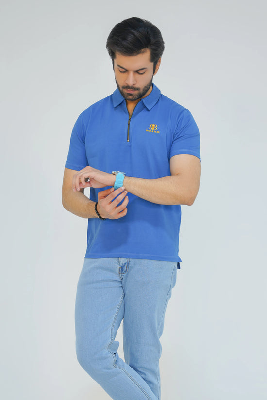Azure Blue Premium Men’s Zip Polo