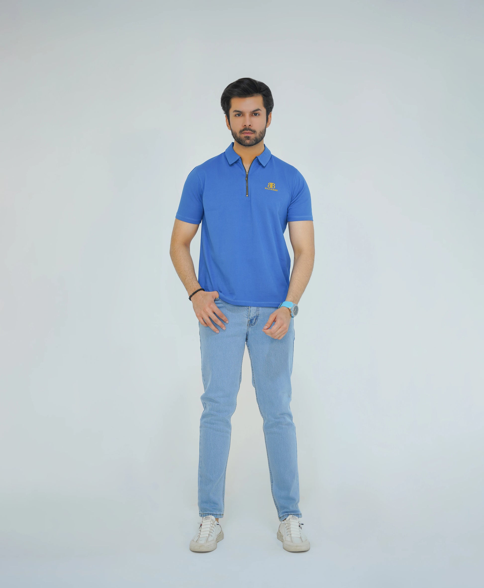 Azure Blue Premium Men’s Zip Polo