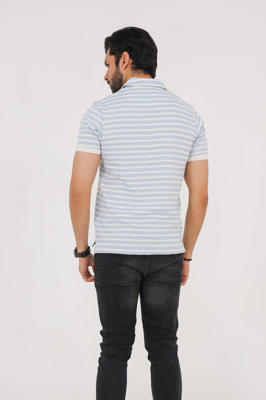 Ice Blue Striped Golf Zip Polo – Limited Edition