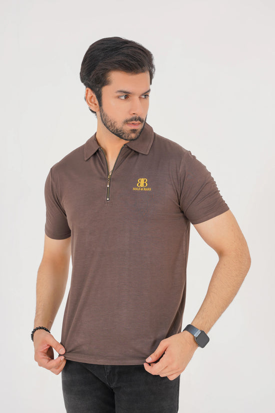 Espresso Brown Men’s Zip Polo