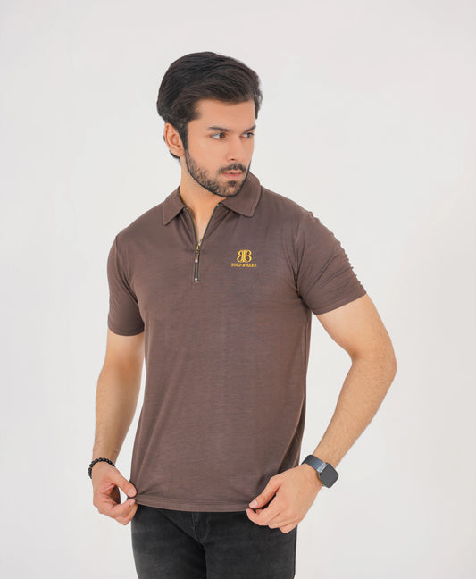 Espresso Brown Men’s Zip Polo