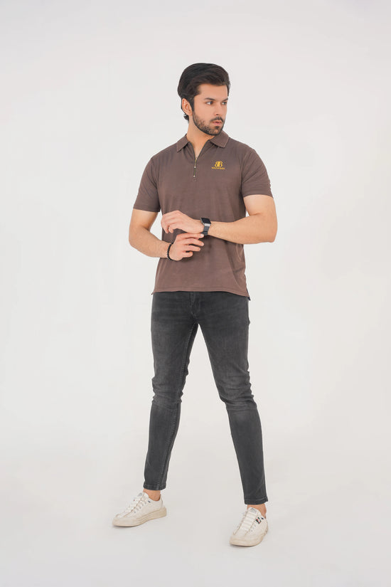 Espresso Brown Men’s Zip Polo