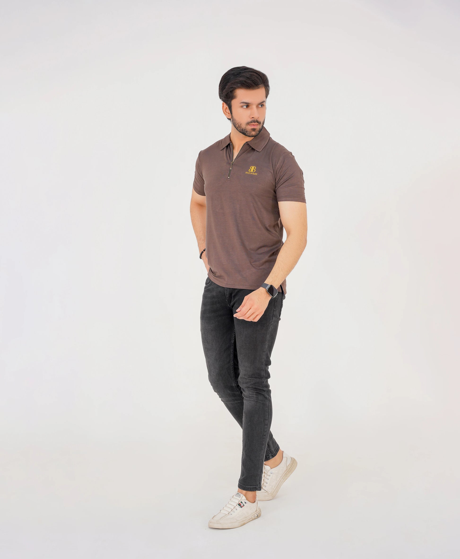 Espresso Brown Men’s Zip Polo
