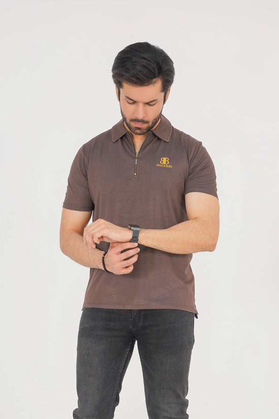 Espresso Brown Men’s Zip Polo