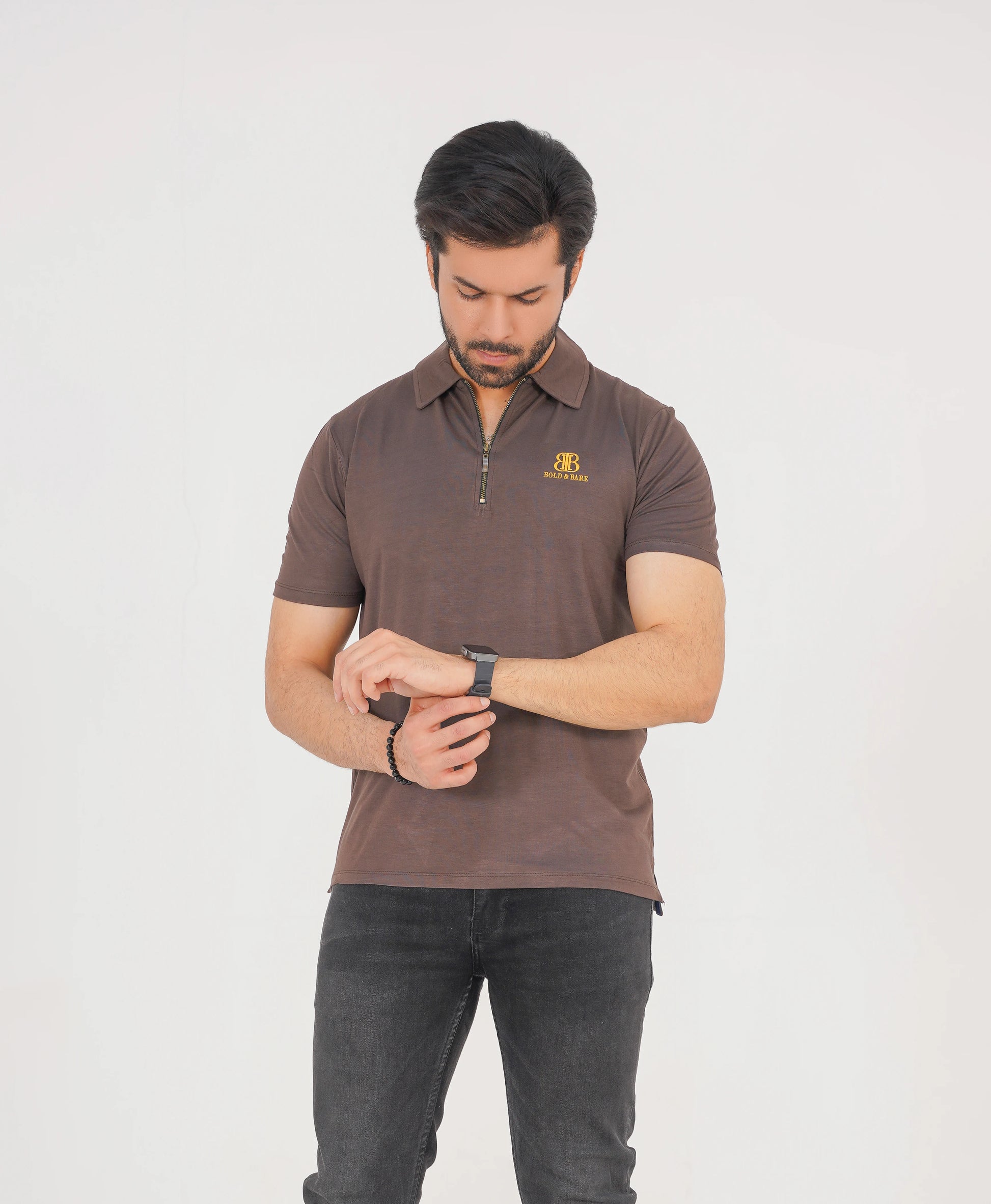 Espresso Brown Men’s Zip Polo
