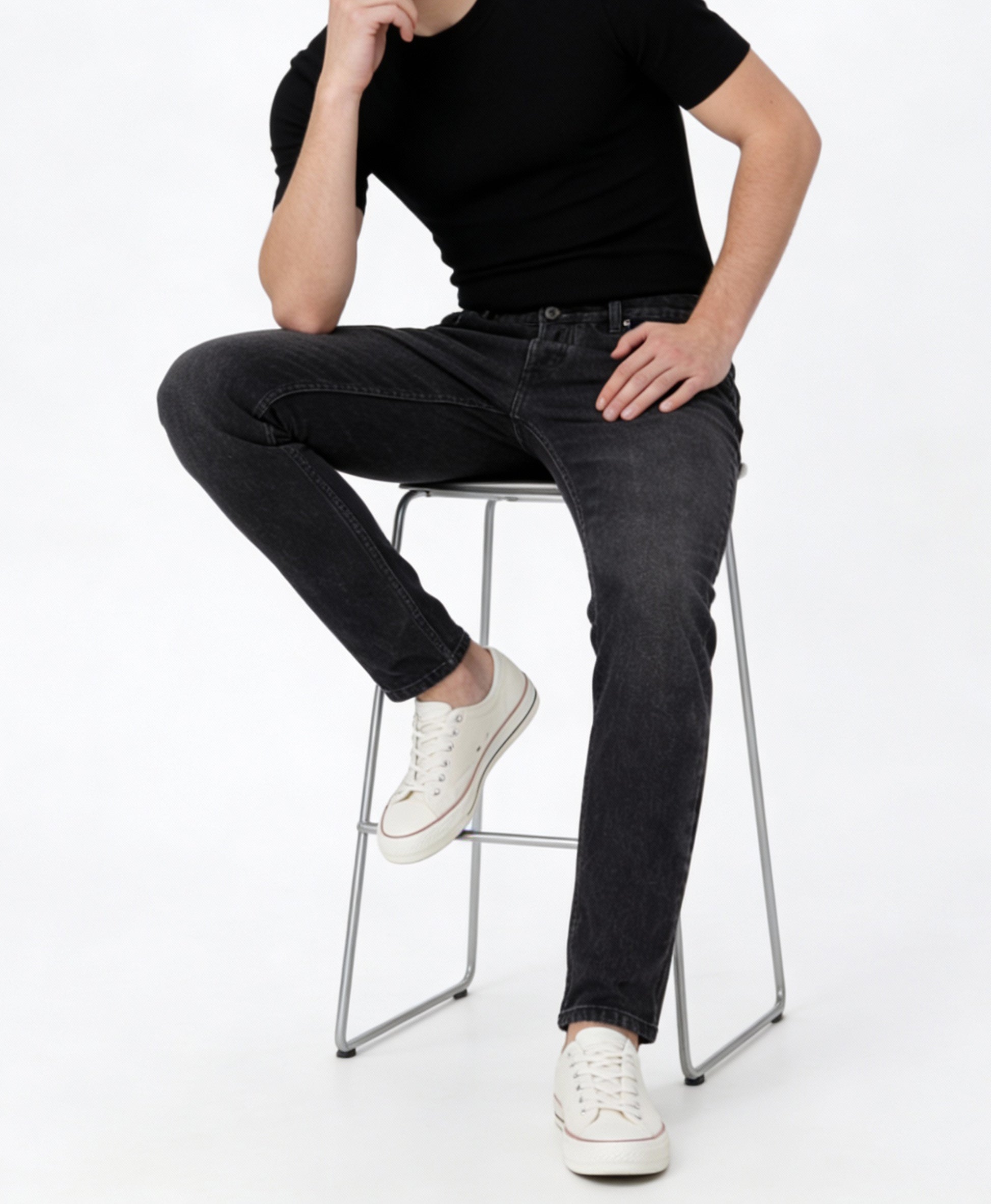 Smoke Black Washed Relaxed Fit Denim